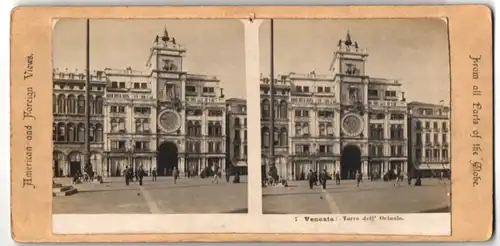 Stereo-Fotografie unbekannter Fotograf, Ansicht Venedig-Venezia, Torre dell' Orinolo, Hotel-Pension Bellevue