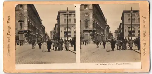 Stereo-Fotografie unbekannter Fotograf, Ansicht Rom-Roma, Corso e Piazza Colonna, Cafe Cillar