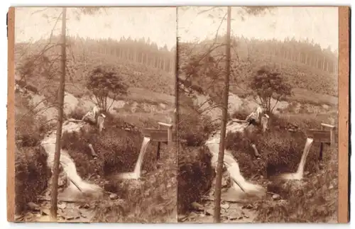 Stereo-Fotografie unbekannter Fotograf, Ansicht Finsterbergen, Waschfrau am Brandleiteteich