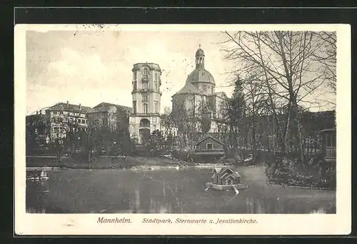 AK Mannheim, Stadtpark, Sternenwarte und Jesuitenkirche