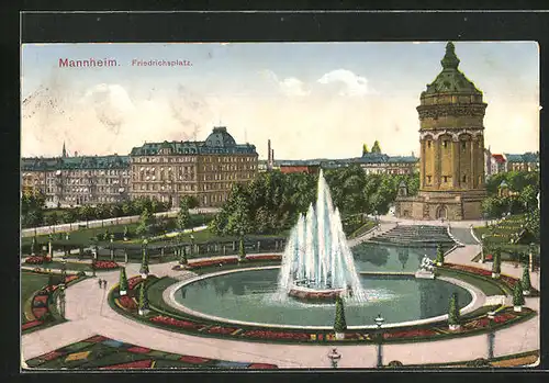 AK Mannheim, Friedrichsplatz mit Wasserturm