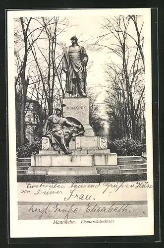 AK Mannheim, Bismarckdenkmal vor Allee