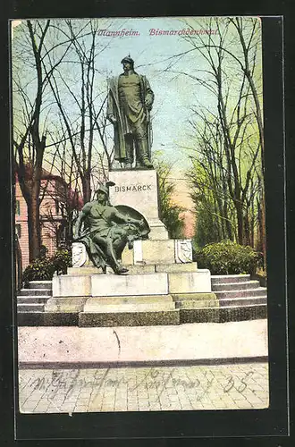 AK Mannheim, Bismarckdenkmal mit Allee