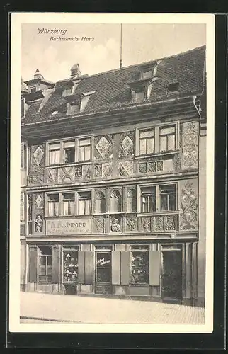 AK Würzburg, Strassenpartie mit Bachmanns Haus