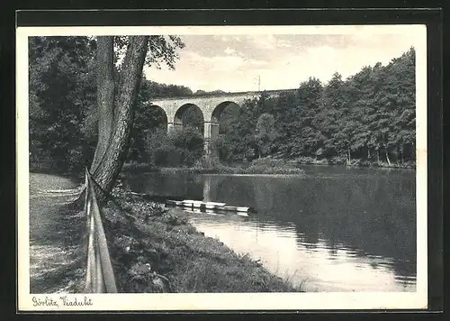 AK Görlitz, Flusspartie mit Blick auf Viadukt