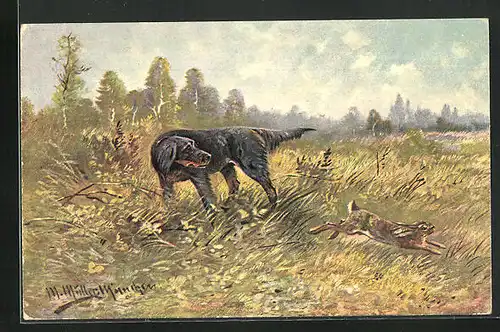 Künstler-AK M. Müller jun.: Jagdhund mit einem Kaninchen