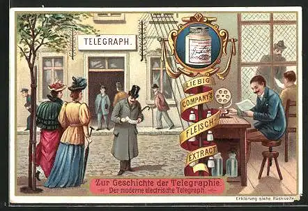 Sammelbild Liebig, Liebig Company`s Fleisch-Extract, Zur Geschichte der Telegraphie, Der moderne elektrische Telegraph