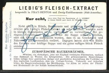 Sammelbild Liebig, Liebig`s Fleisch-Extract, England-Wales, Europäische Bauernhäuser