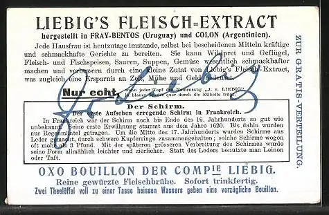 Sammelbild Liebig, Liebig`s Fleisch-Extract, Frankreich, Der Schirm, Der erste Aufsehen erregende Schirm 1620