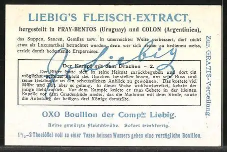 Sammelbild Liebig, Liebig`s Fleisch-Extract, Der Kampf mit dem Drachen, Gebet vor dem Gnadenbilde der Bergkapelle