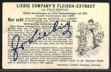 Sammelbild Liebig, Liebig Company`s Fleisch-Extract, Zwischen Lipp` und Kelchesrand..., Mann beim Fensterln