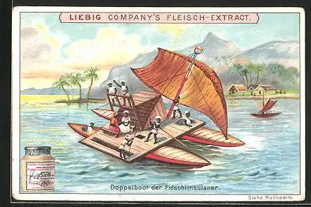 Sammelbild Liebig, Liebig Company`s Fleisch-Extract, Doppelboot der Fidschiinsulaner