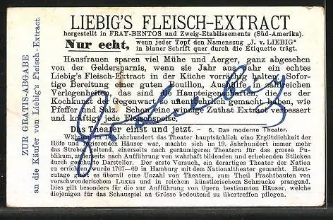 Sammelbild Liebig, Liebig`s Fleisch-Extract, Das Theater einst und jetzt, Das moderne Theater