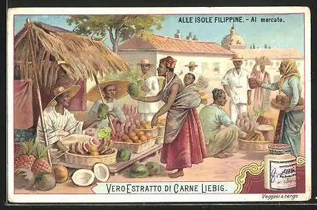 Sammelbild Liebig, Vero Estratto di Carne Liebig, Isole Filippine, Al mercato