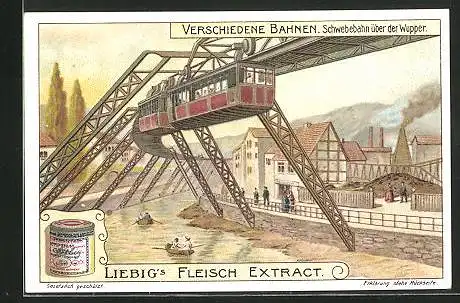 Sammelbild Liebig, Liebig`s Fleisch-Extract, Verschiedene Bahnen, Schwebebahn über der Wupper