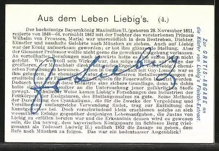 Sammelbild Liebig, Liebig`s Fleisch-Extract, Aus dem Leben Liebig`s, Berufung Liebig`s durch König Max, Schloss Berg