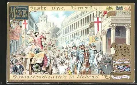 Sammelbild Liebig, Masken Feste und Umzüge, Fastnachtsdienstag in Mailand