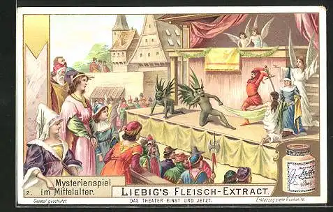 Sammelbild Liebig, Mysterienspiel im Mittelalter