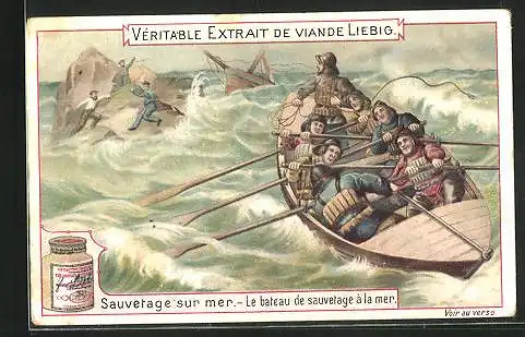 Sammelbild Liebig, Sauvetage sur mer, Le bateau de sauvetage à la mer