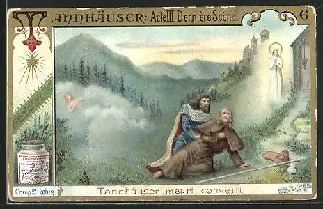 Sammelbild Liebig, Tannhäuser, Acte III Dernière Scène, Tannhäuser meurt converti