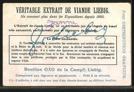 Sammelbild Liebig, La flûte enchantée5, Septième Tableau-Scène III, Tamino & Pamina, Tous deux unis, marchons au but