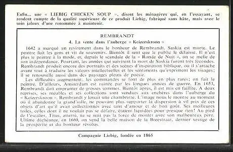 Sammelbild Liebig, Rembrandt 4, La vente dans l`auberge Keizerskroon