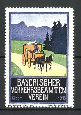 Künstler-Reklamemarke Bayerischer Verkehrsbeamten-Verein 1883-1913, Pferdekutsche auf einem Feldweg