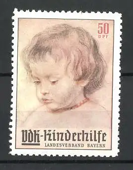 Reklamemarke VdK-Kinderholfe des Landesverband Bayern, Portrait eines kleinen Mädchens