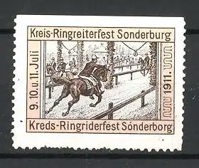 Reklamemarke Sonderburg, Kreis-Ringreiterfest 1911, Reiter versucht einen Ring mit einer Lanze zu fangen