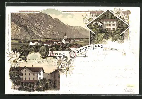 Lithographie Oberperfuss, Gasthaus des Josef Klotz, Totalansicht