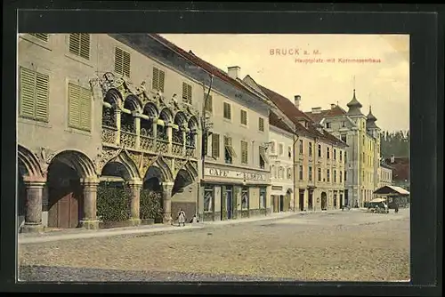 AK Bruck a. M., Hauptplatz mit Kornmesserhaus u. Cafe Europa