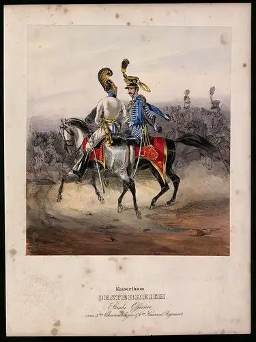 Lithographie Kaisertum Österreich, Staabs-Offiziere, altkoloriert, montiert, aus Eckert & Monten um 1840 Vorzugsausgabe