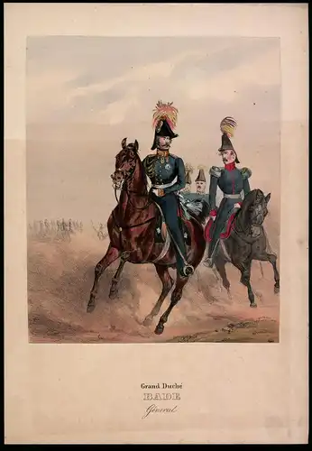 Lithographie Grand Duché Bade, Géneral, altkoloriert, montiert, aus Eckert & Monten um 1840 Vorzugsausgabe, 36 x 25cm