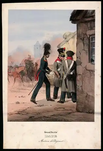 Lithographie Grand Duché Bade, Medecin de Régiment, altkoloriert, montiert, aus Eckert & Monten um 1840 Vorzugsausgabe