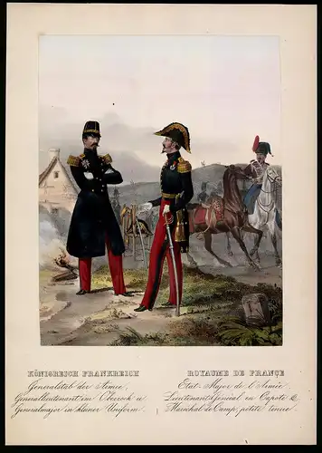 Lithographie Königreich Frankreich, Generalstab, altkoloriert, montiert, aus Eckert & Monten um 1840 Vorzugsausgabe