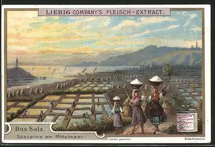 Sammelbild Liebig, Das Salz, Seesaline am Mittelmeer