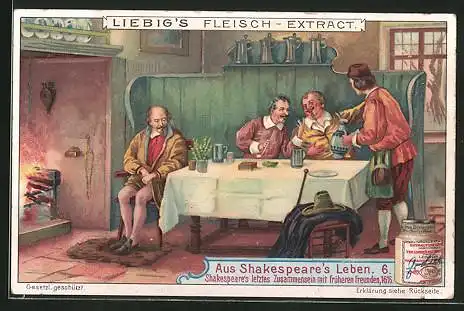 Sammelbild Liebig, Aus Shakespeare`s Leben, 6. Shakespeare`s letztes Zusammensein mit Freunden, 1616