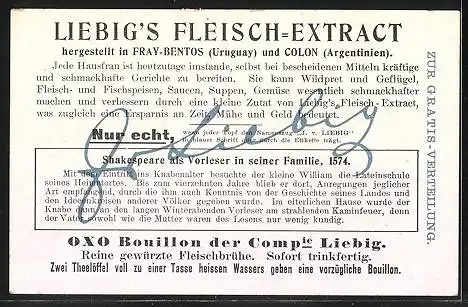 Sammelbild Liebig, Aus Shakespeare`s Leben, 2. Shakespeare als Vorleser in seiner Familie, 1574