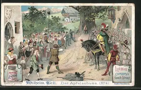 Sammelbild Liebig, Wilhelm Tell, 4. Der Apfelschuss