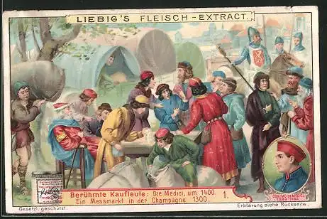 Sammelbild Liebig, Berühmte Kaufleute, Die Medici, Ein Messmarkt in der Champagne