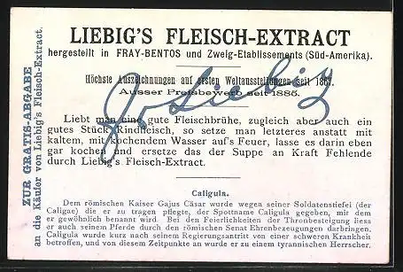 Sammelbild Liebig, Kaiser Caligula lässt seinem Pferd Ehrenbezeugungen durch den römischen Senat erweisen