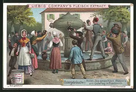 Sammelbild Liebig, Ostergebräuche, Holen des geweihten Wassers am Ostertag in Frankreich