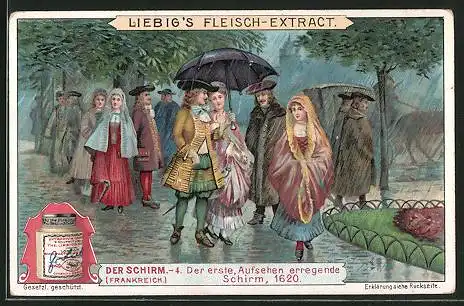 Sammelbild Liebig, Der Schirm, 4. Der erste Aufsehen erregender Schirm