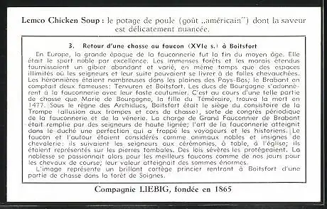 Sammelbild Liebig, La Fauconnerie, Rückkehr von der Jagd