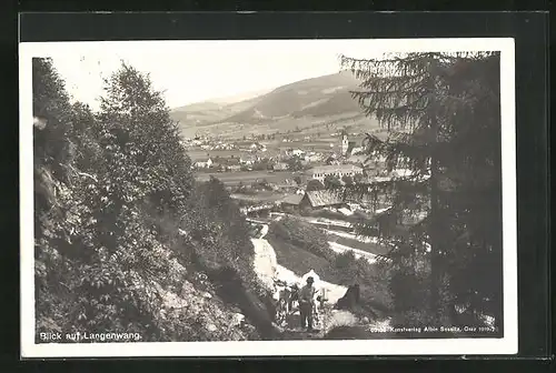 AK Langenwang, Teilansicht der Stadt vom Bergpfad aus