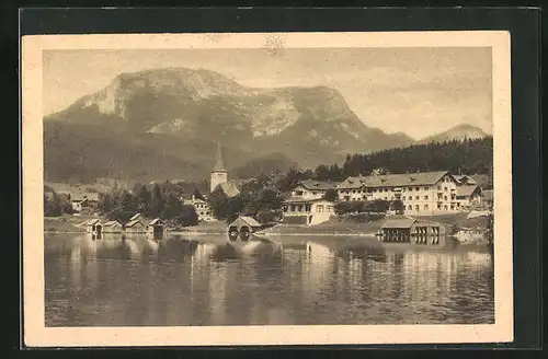 AK Alt-Ausee /Salzkammergut, Ortsansicht mit Bootshäusern