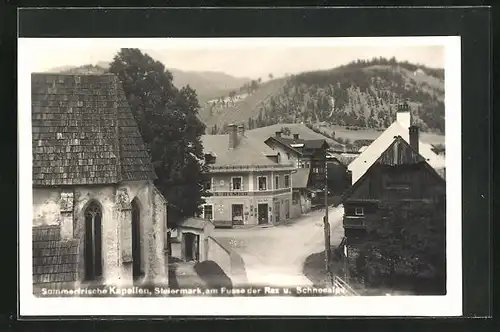 AK Kapellen, Ortspartie mit Kirchenchor und Geschäft