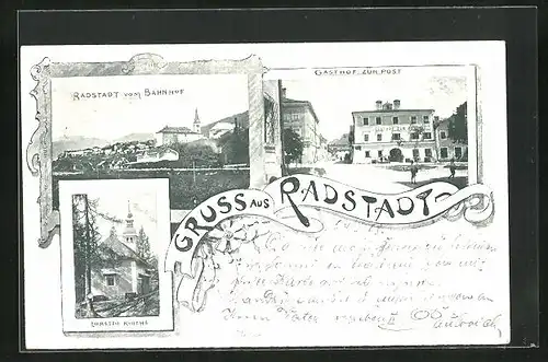 AK Radstadt, Gasthof zur Post, Loretto Kirche, Ortsansicht