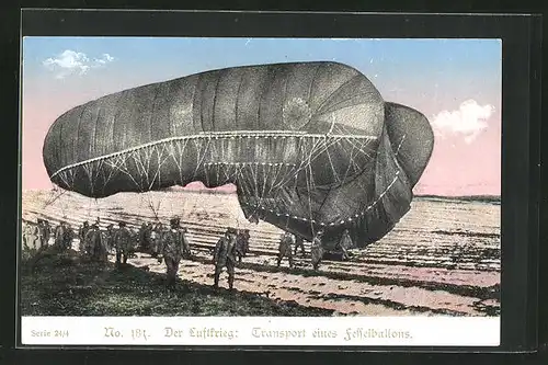 AK Der Luftkrieg, Soldaten beim Transport eines Fesselballons