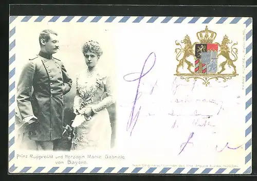 Präge-AK Prinz Rupprecht und Herzogin Marie Gebriele von Bayern, Wappen